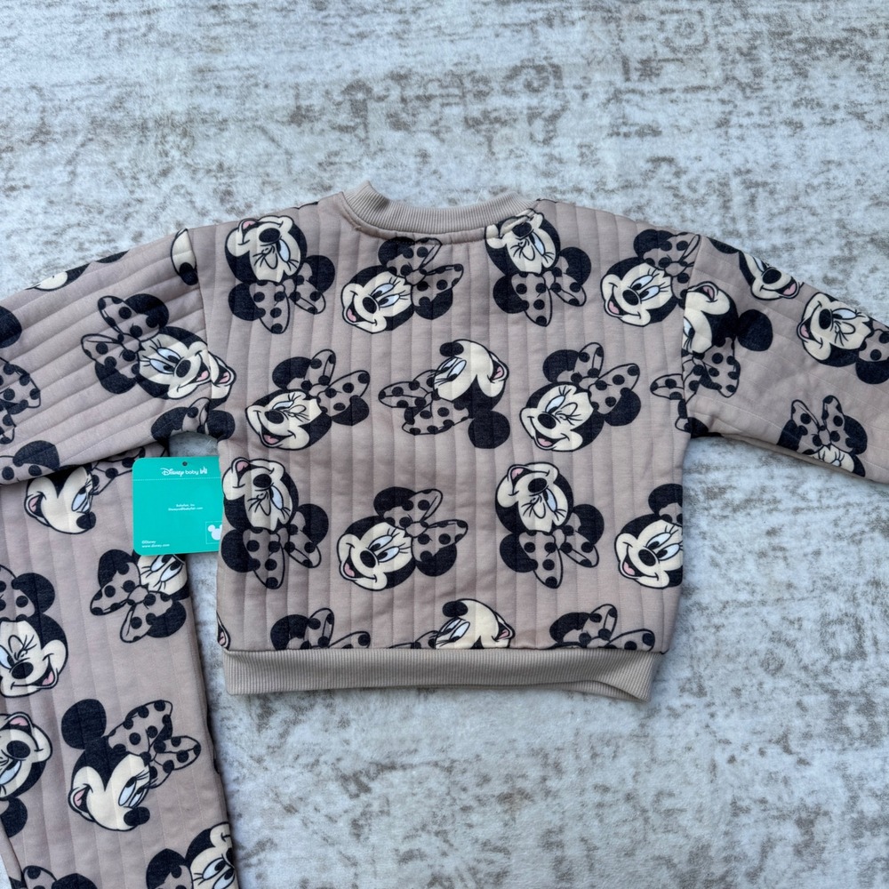 Disney Baby Minnie Mouse 2-Piece Quilted Set 24M Tan Black Sweatshirt Joggers - Picture 7 of 7